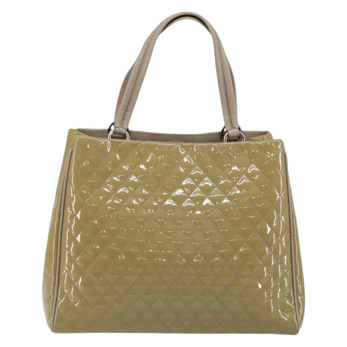 Salvatore Ferragamo Vala Tote Bag Enamel Khaki Silver Auth 144975