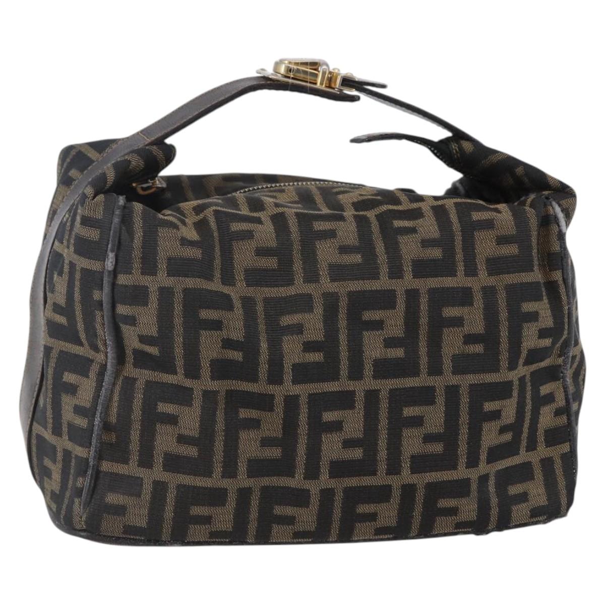 FENDI Zucca Canvas Vanity Hand Bag Black Brown Auth 144977