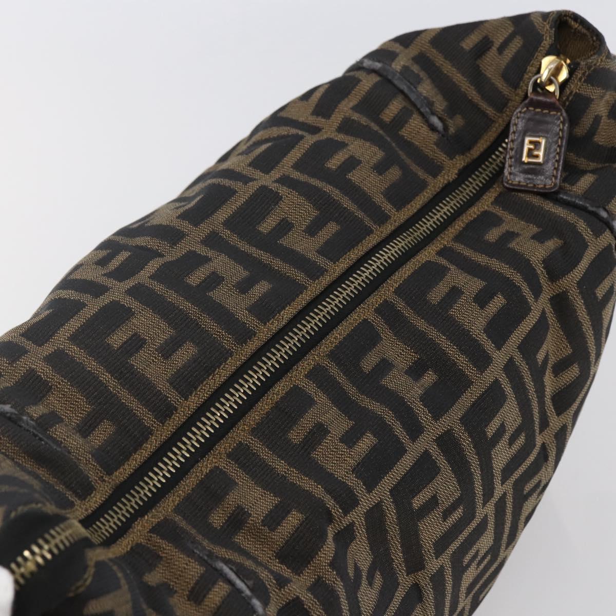 FENDI Zucca Canvas Vanity Hand Bag Black Brown Auth 144977