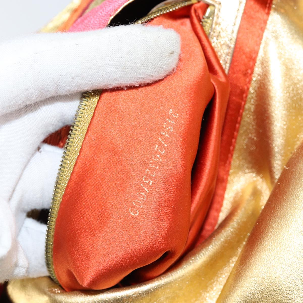FENDI Mamma Baguette Shoulder Bag Satin Red Gold Auth 144979