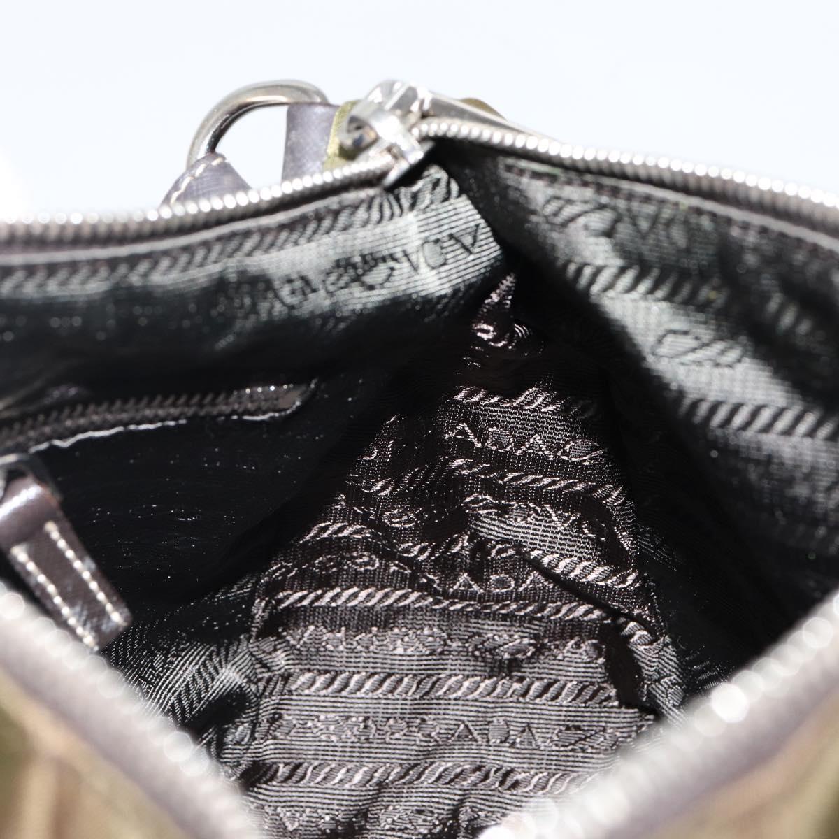 PRADA Shoulder Bag Nylon Khaki Silver Auth 145010