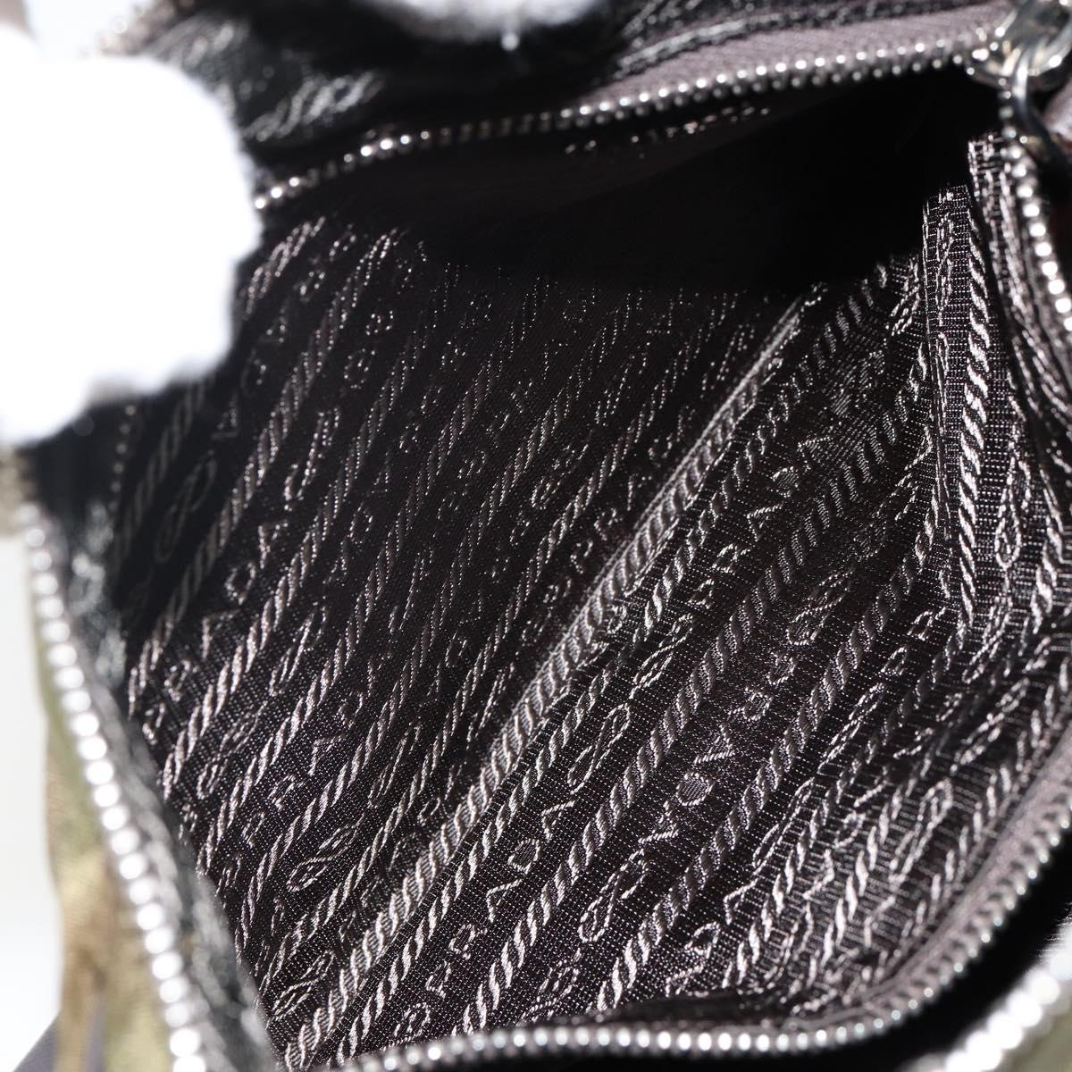 PRADA Shoulder Bag Nylon Khaki Silver Auth 145010