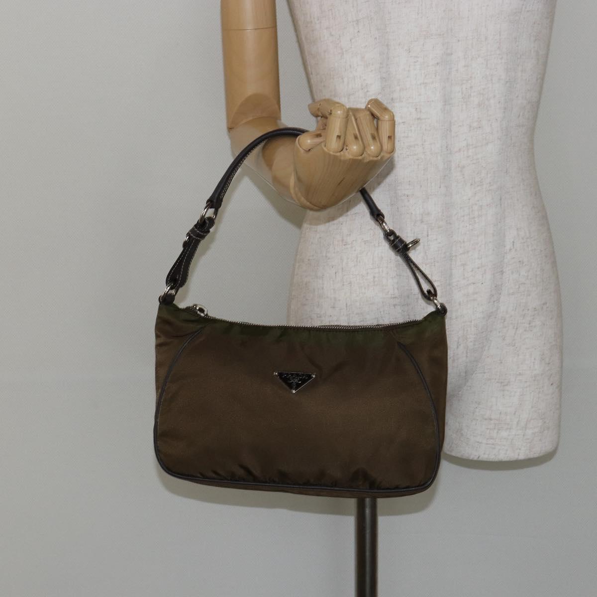 PRADA Shoulder Bag Nylon Khaki Silver Auth 145010
