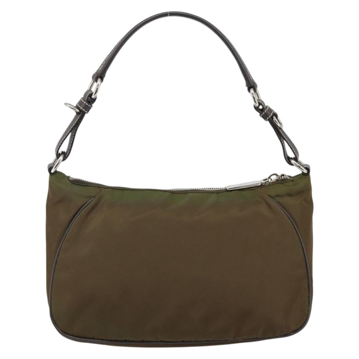 PRADA Shoulder Bag Nylon Khaki Silver Auth 145010