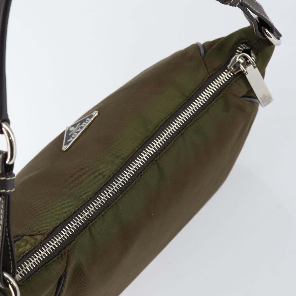 PRADA Shoulder Bag Nylon Khaki Silver Auth 145010