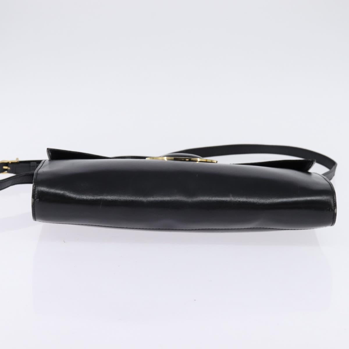 CELINE Circle Shoulder Bag Leather Black Gold Auth 145014