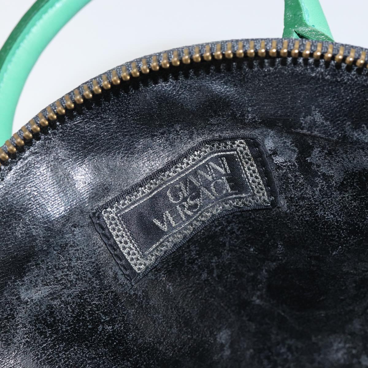 Gianni Versace Hand Bag Canvas Green Gold Auth 145016