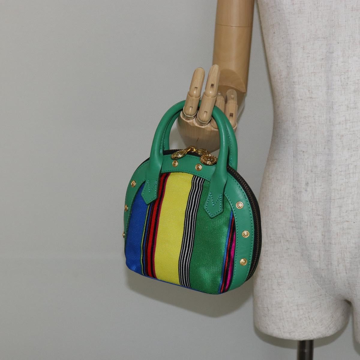 Gianni Versace Hand Bag Canvas Green Gold Auth 145016