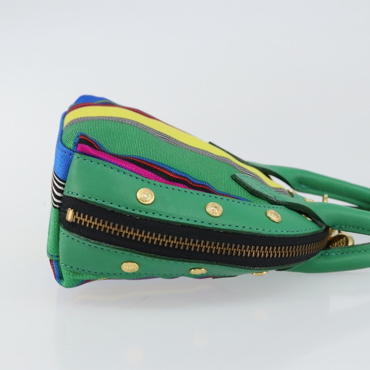 Gianni Versace Hand Bag Canvas Green Gold Auth 145016