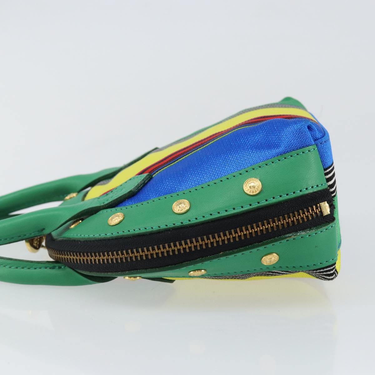 Gianni Versace Hand Bag Canvas Green Gold Auth 145016