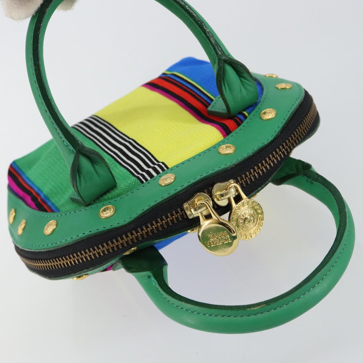 Gianni Versace Hand Bag Canvas Green Gold Auth 145016