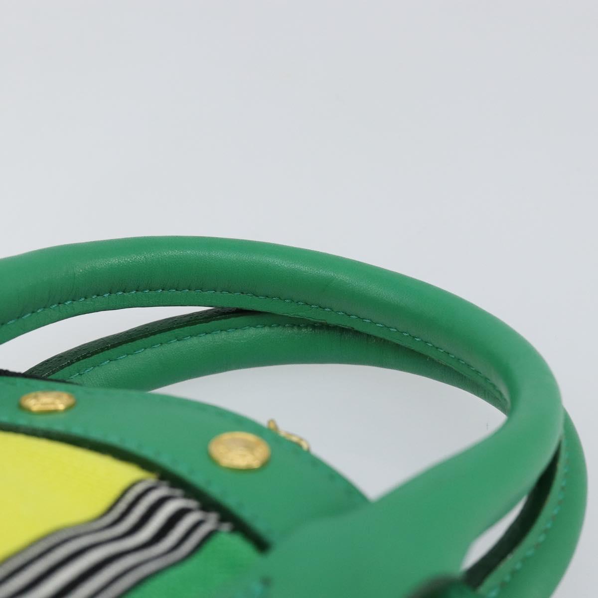 Gianni Versace Hand Bag Canvas Green Gold Auth 145016