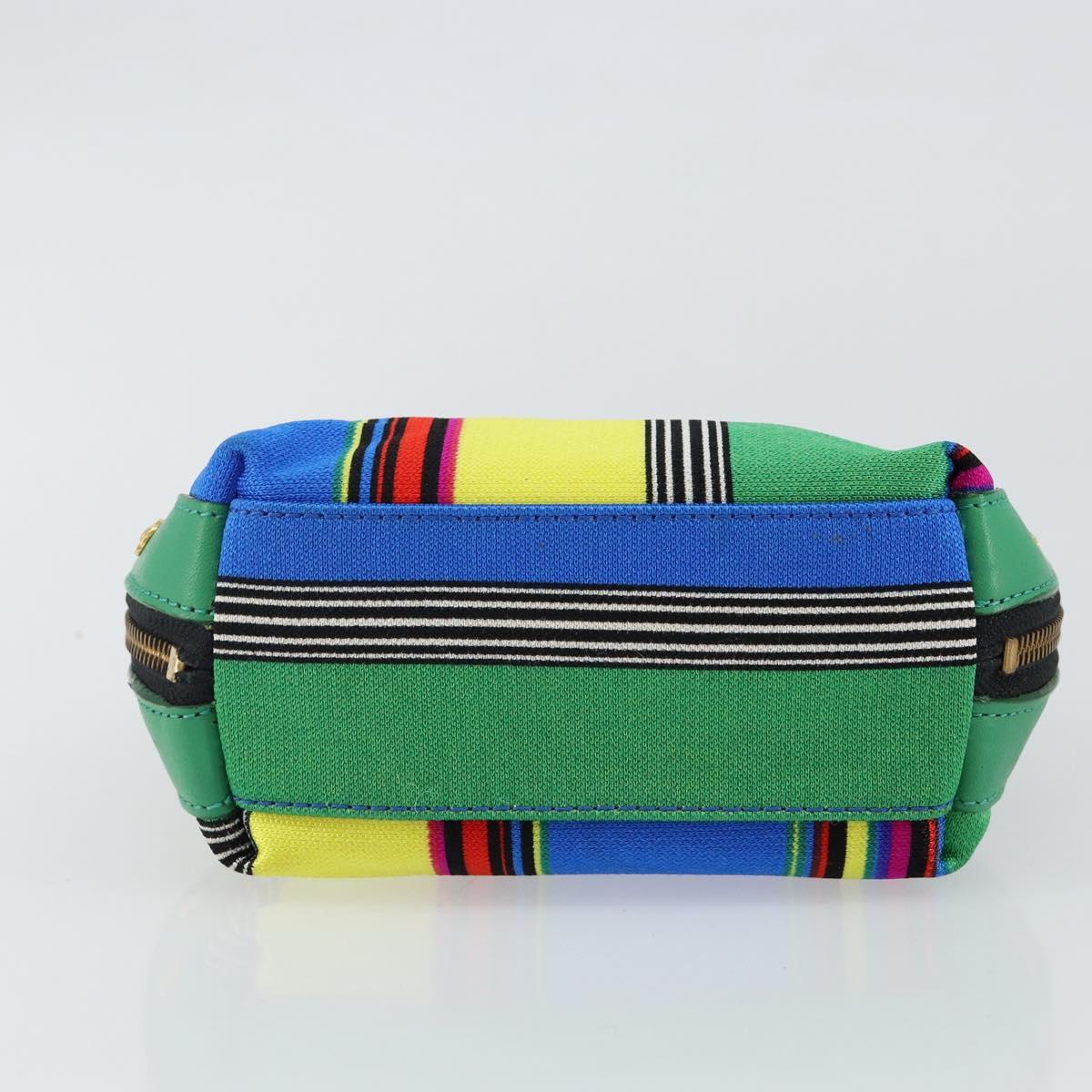 Gianni Versace Hand Bag Canvas Green Gold Auth 145016