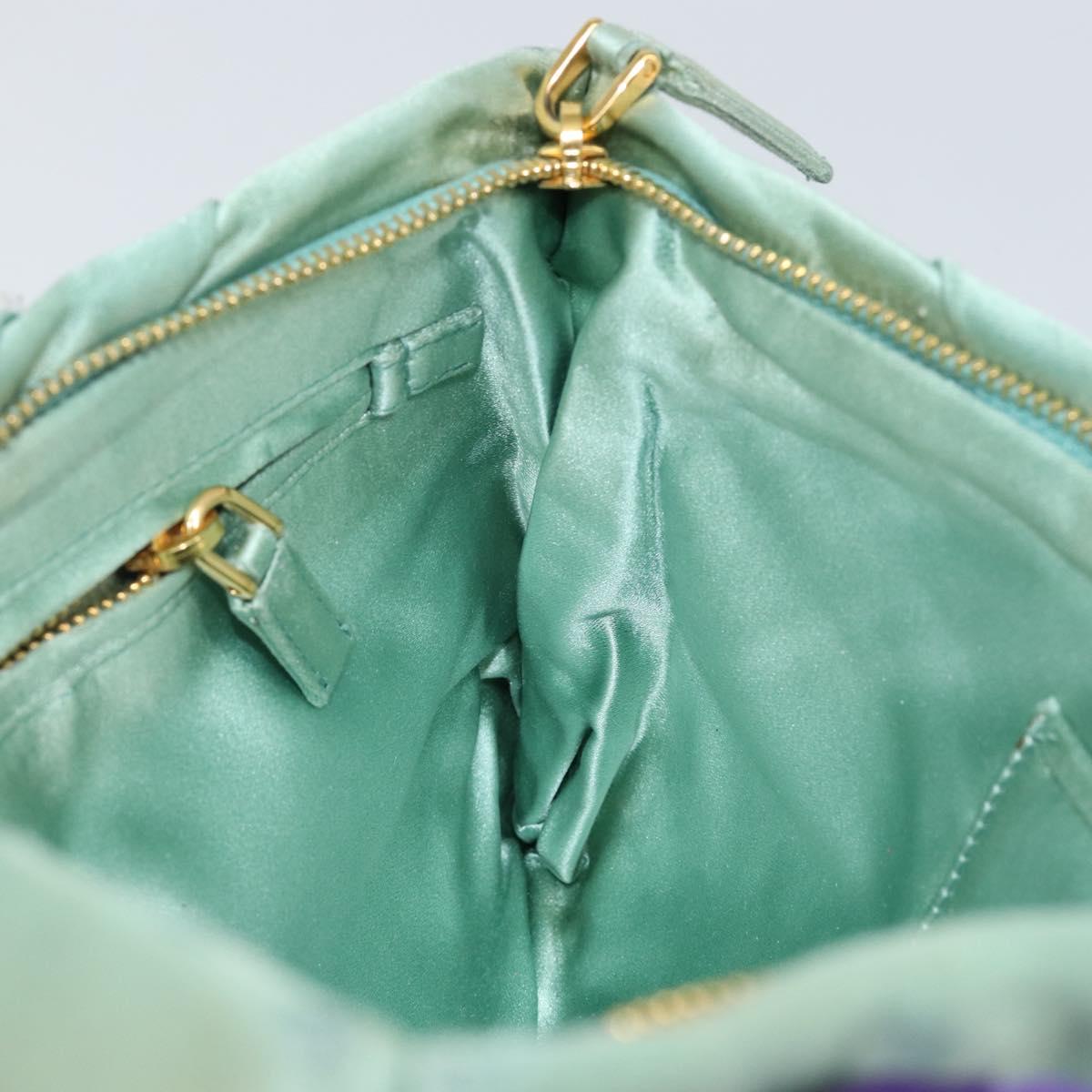 PRADA Clutch Bag Satin Green Gold Auth 145020