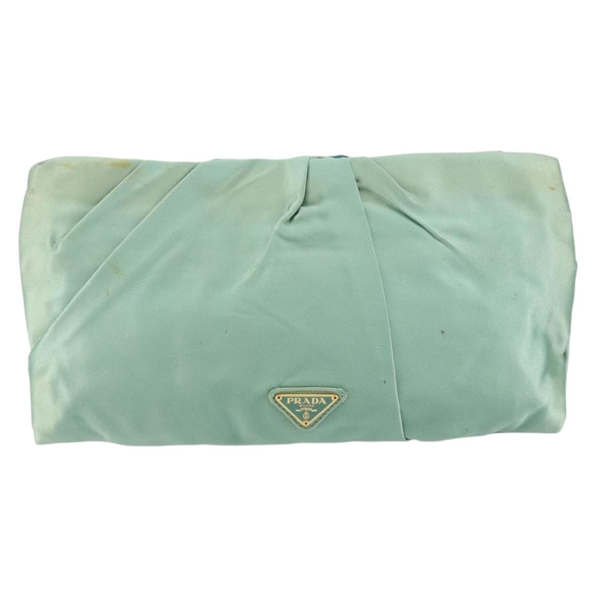 PRADA Clutch Bag Satin Green Gold Auth 145020