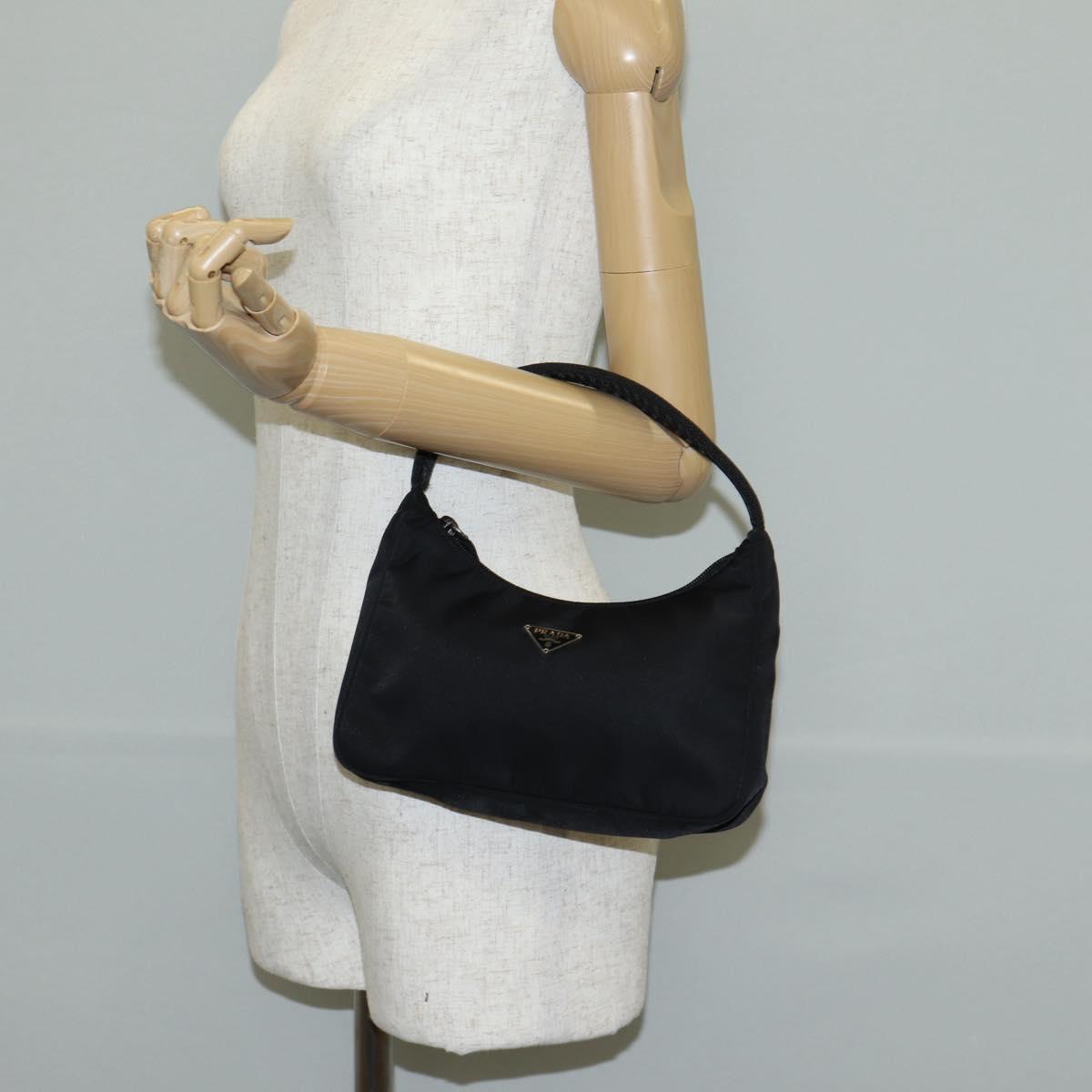 PRADA Hand Bag Nylon Black Silver Auth 145021V