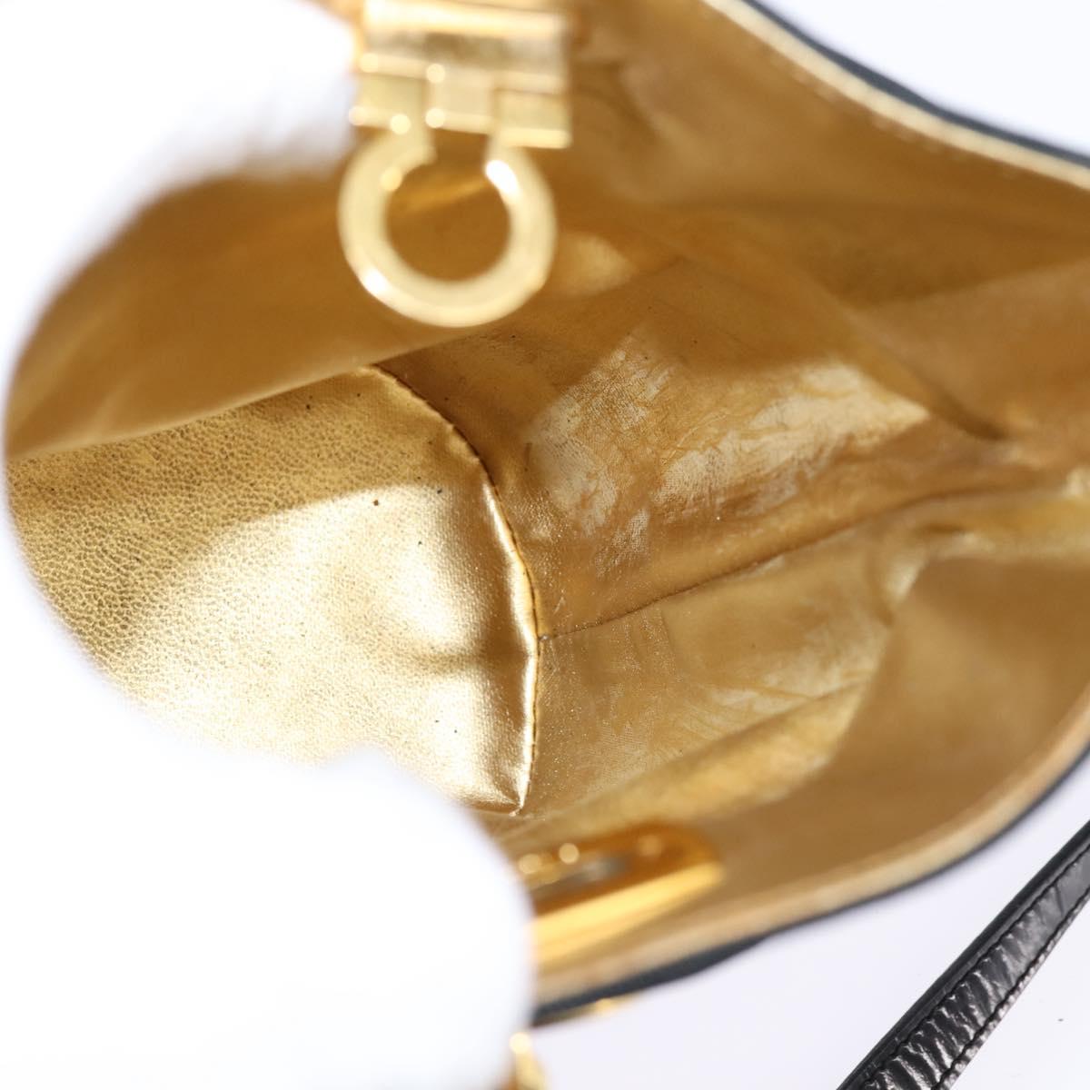 Salvatore Ferragamo Gancini Shoulder Bag Vinyl Black Gold Auth 145025