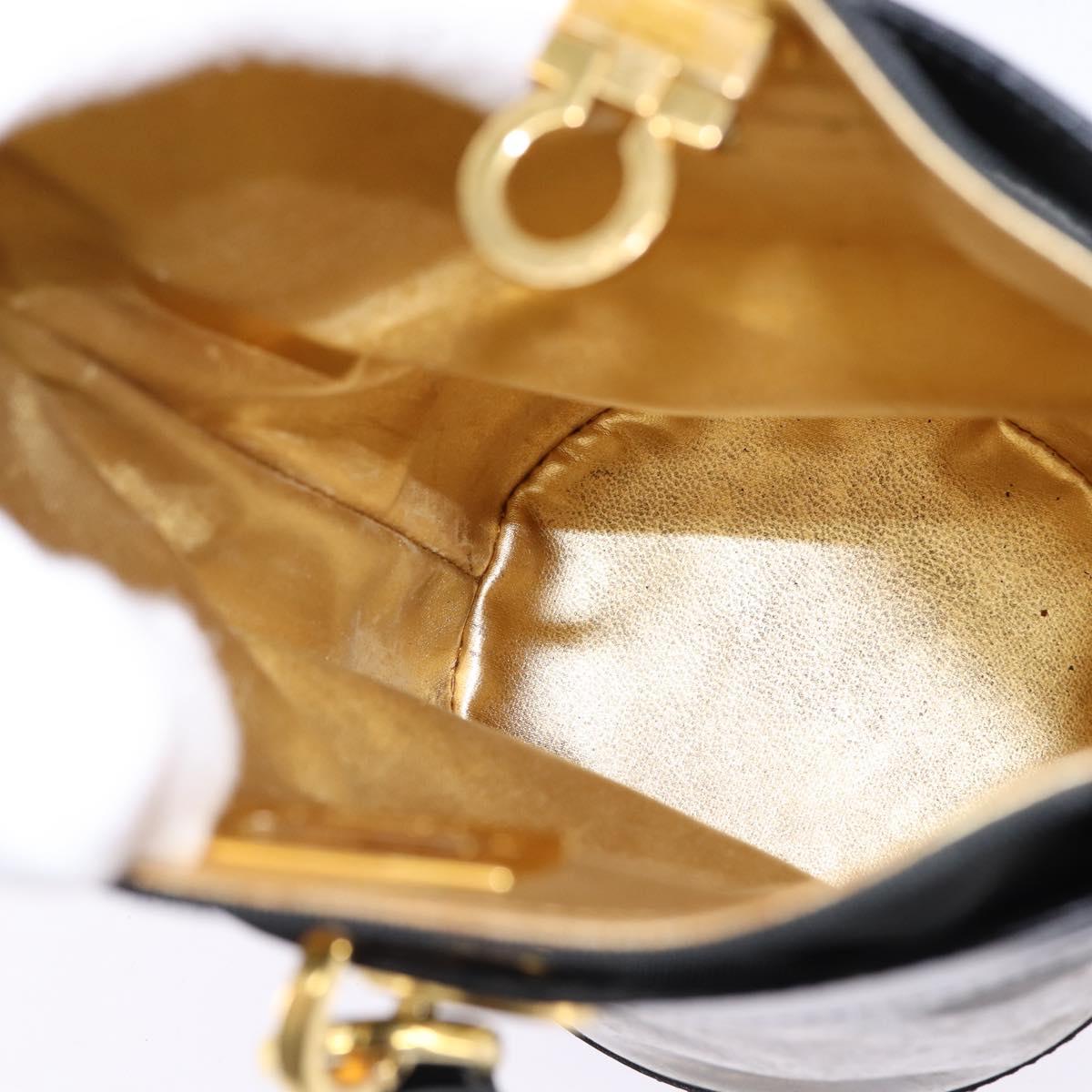 Salvatore Ferragamo Gancini Shoulder Bag Vinyl Black Gold Auth 145025