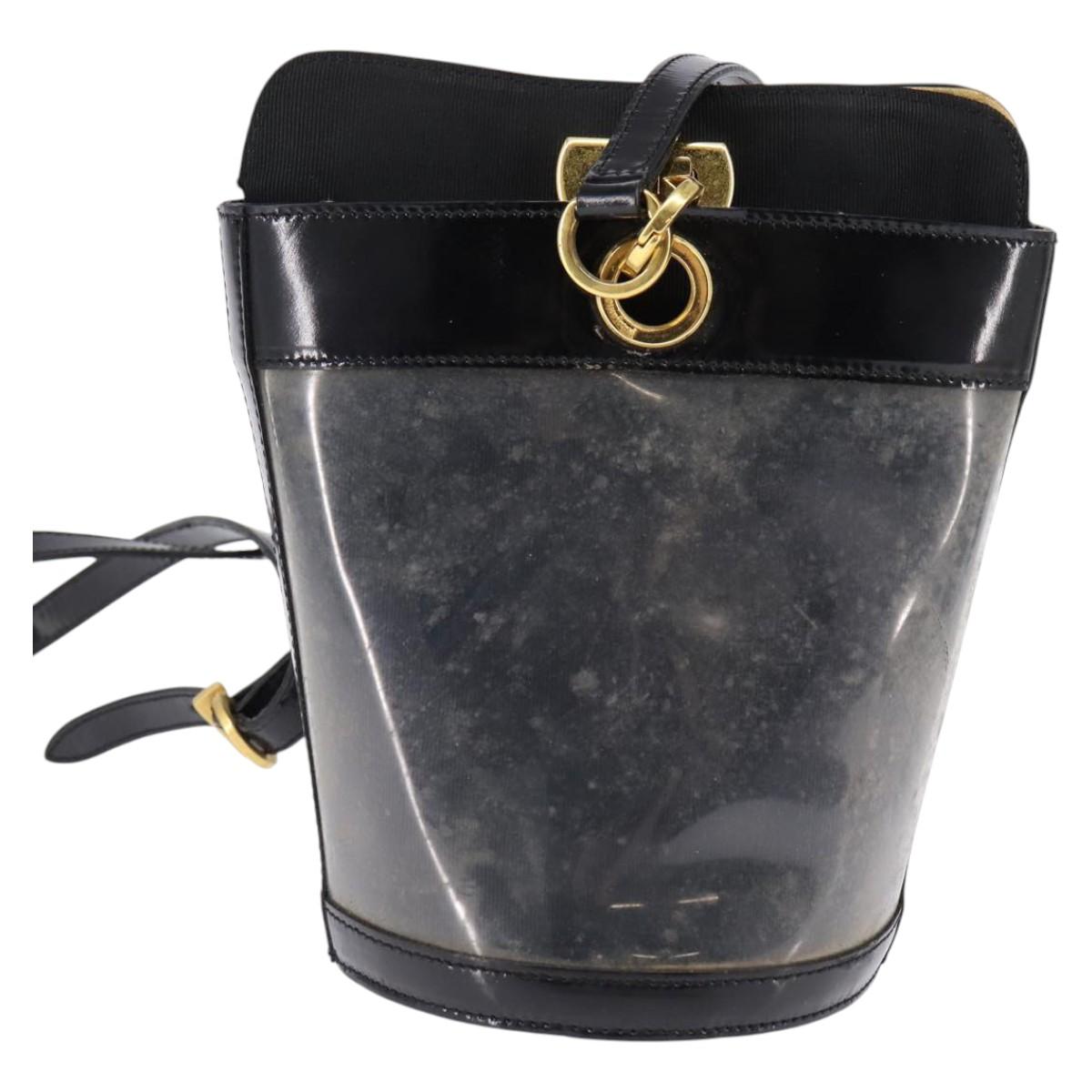 Salvatore Ferragamo Gancini Shoulder Bag Vinyl Black Gold Auth 145025