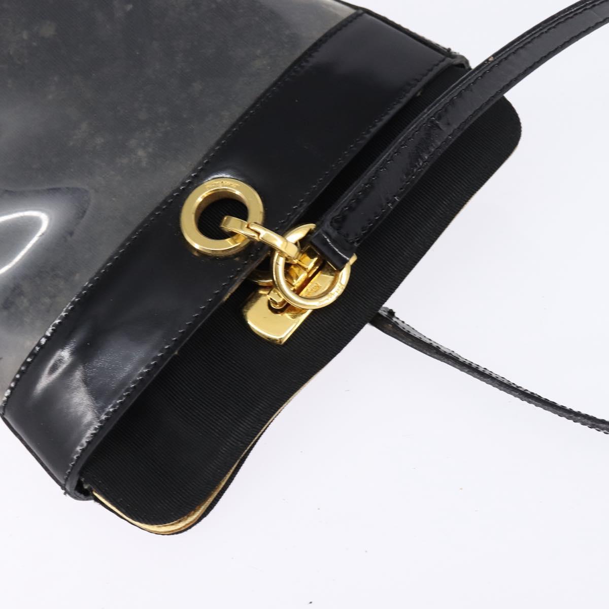 Salvatore Ferragamo Gancini Shoulder Bag Vinyl Black Gold Auth 145025