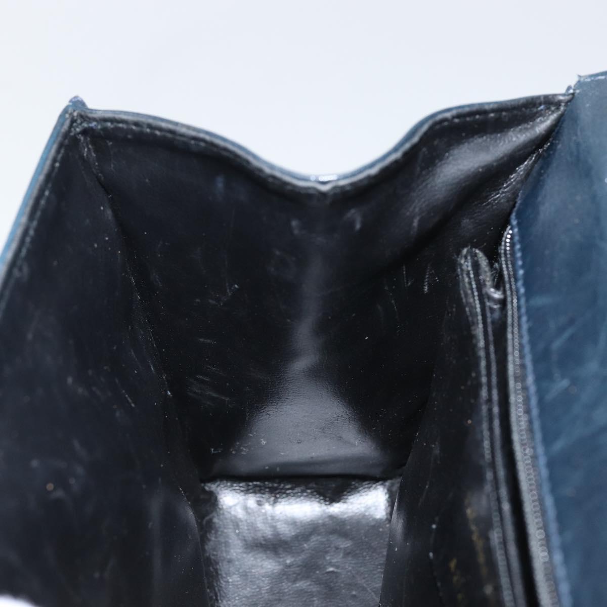 Salvatore Ferragamo Hand Bag Leather Navy Gold Auth 145028