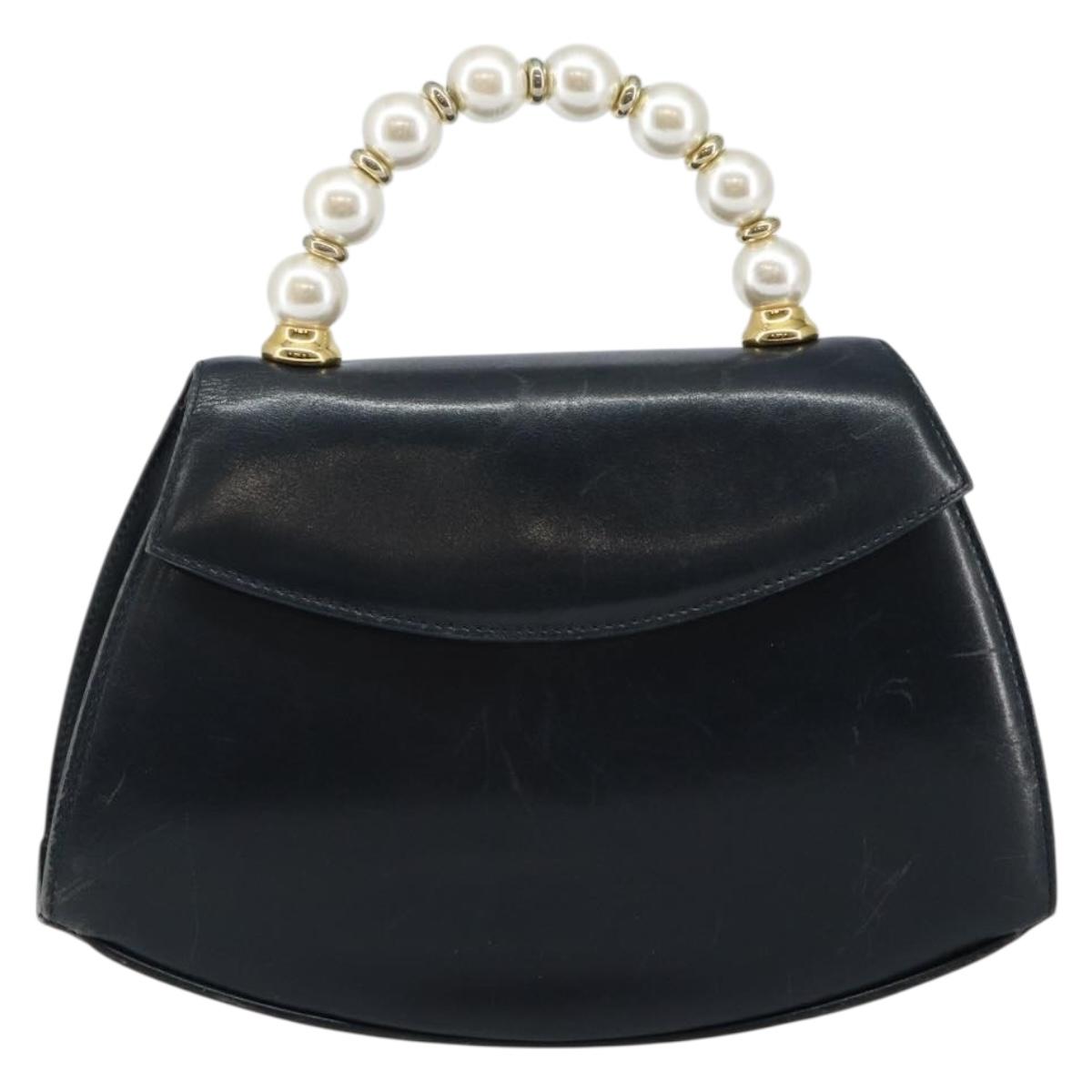 Salvatore Ferragamo Hand Bag Leather Navy Gold Auth 145028