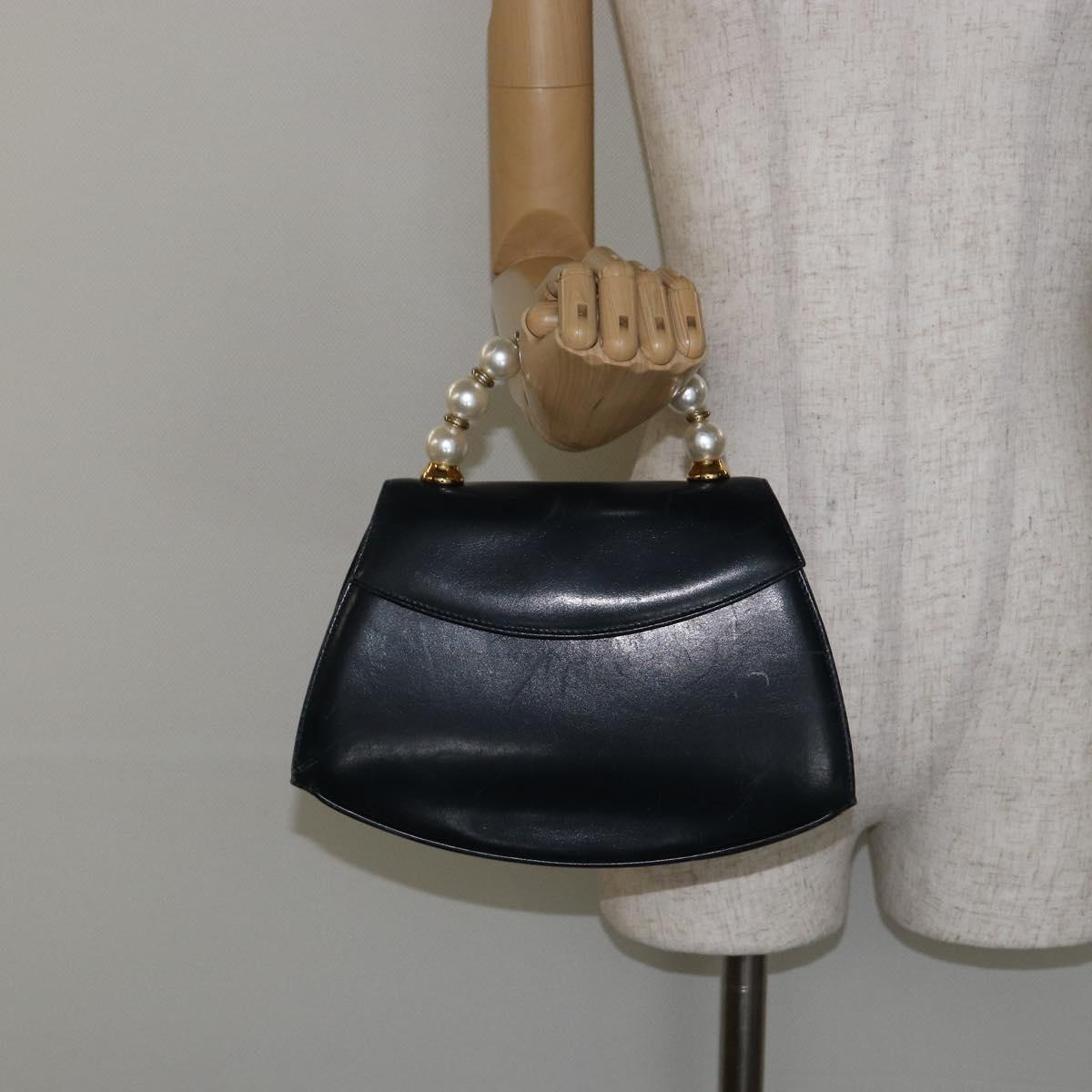 Salvatore Ferragamo Hand Bag Leather Navy Gold Auth 145028