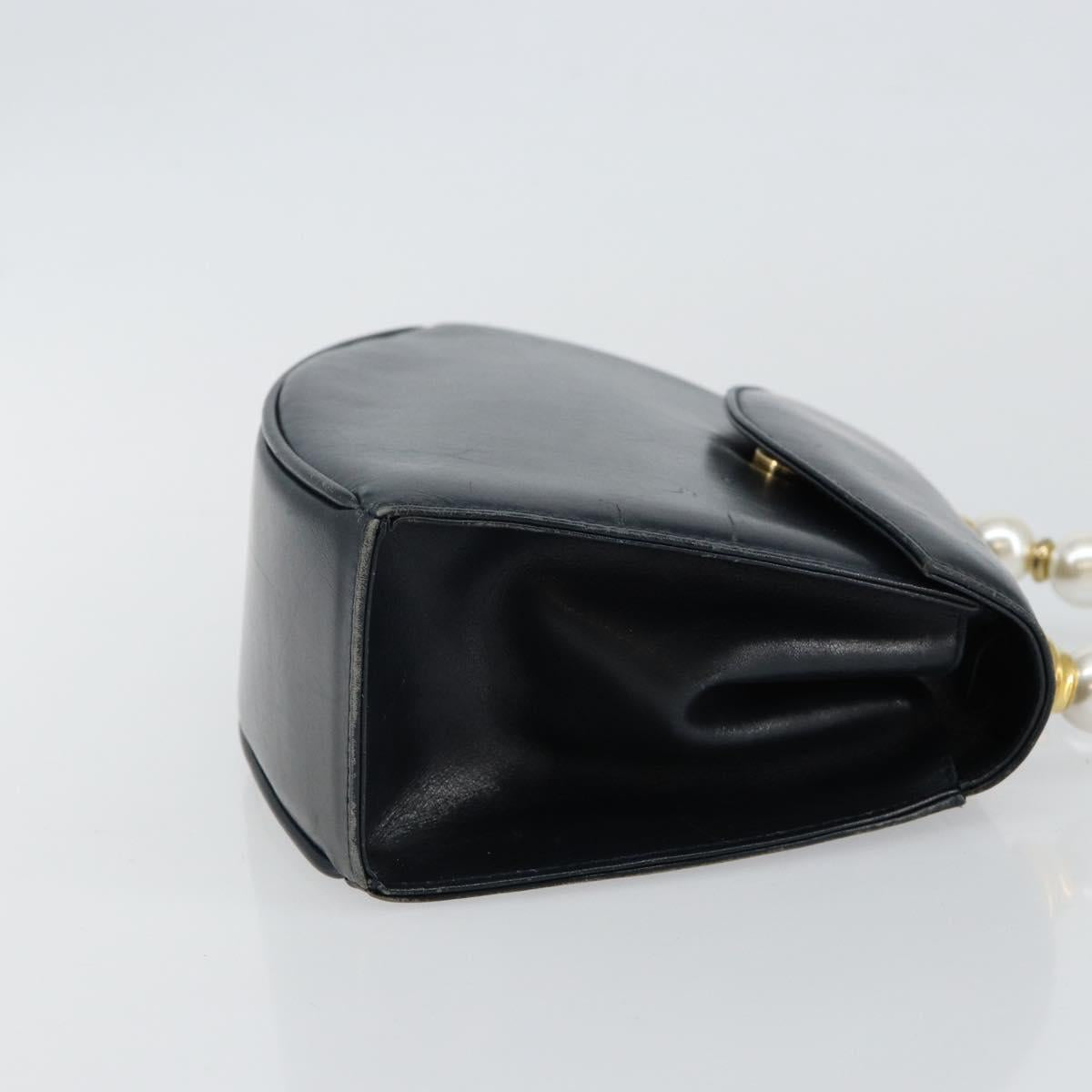 Salvatore Ferragamo Hand Bag Leather Navy Gold Auth 145028