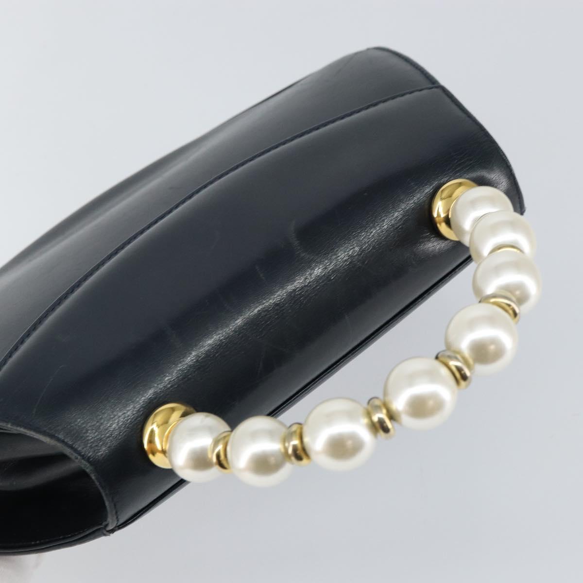 Salvatore Ferragamo Hand Bag Leather Navy Gold Auth 145028