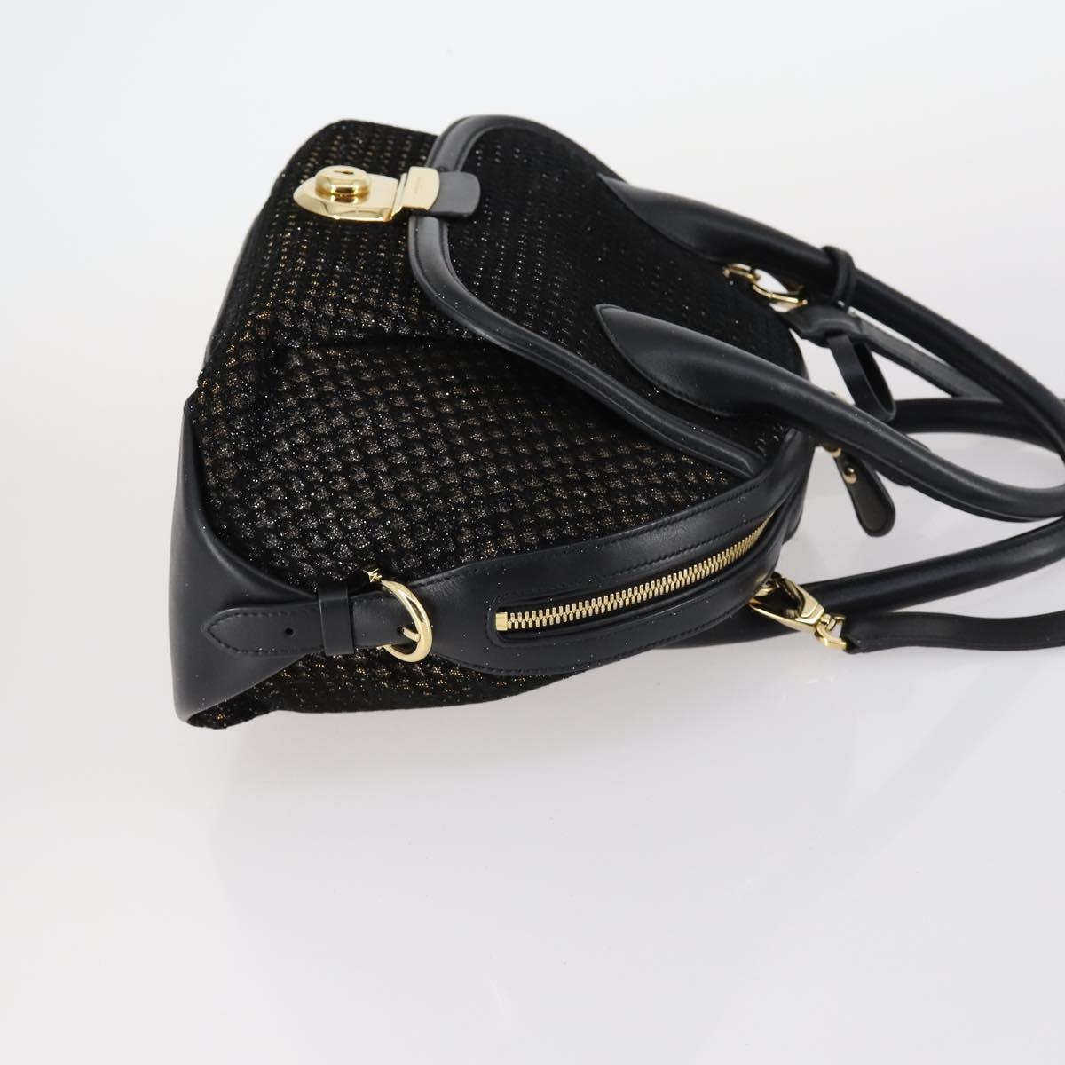 Salvatore Ferragamo Gancini Hand Bag tweed Black Gold Auth 145029