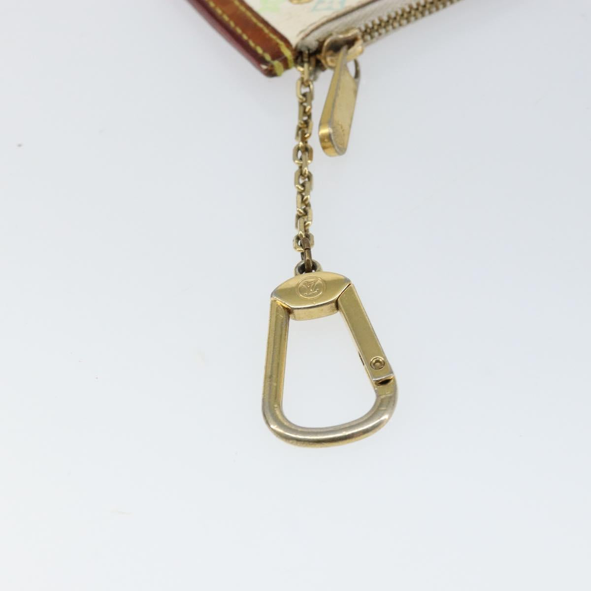 LOUIS VUITTON Multicolor Pochette Cles Coin Purse White M92655 LV Auth 145061