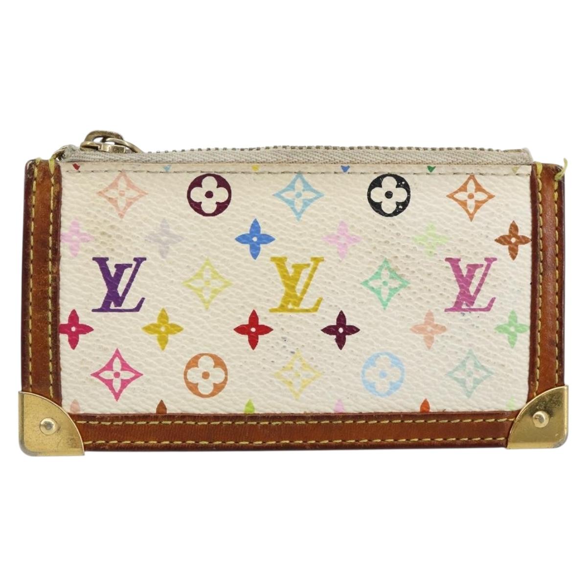 LOUIS VUITTON Multicolor Pochette Cles Coin Purse White M92655 LV Auth 145061