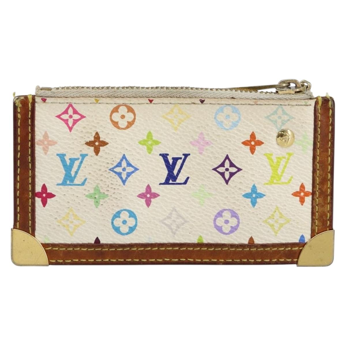 LOUIS VUITTON Multicolor Pochette Cles Coin Purse White M92655 LV Auth 145061