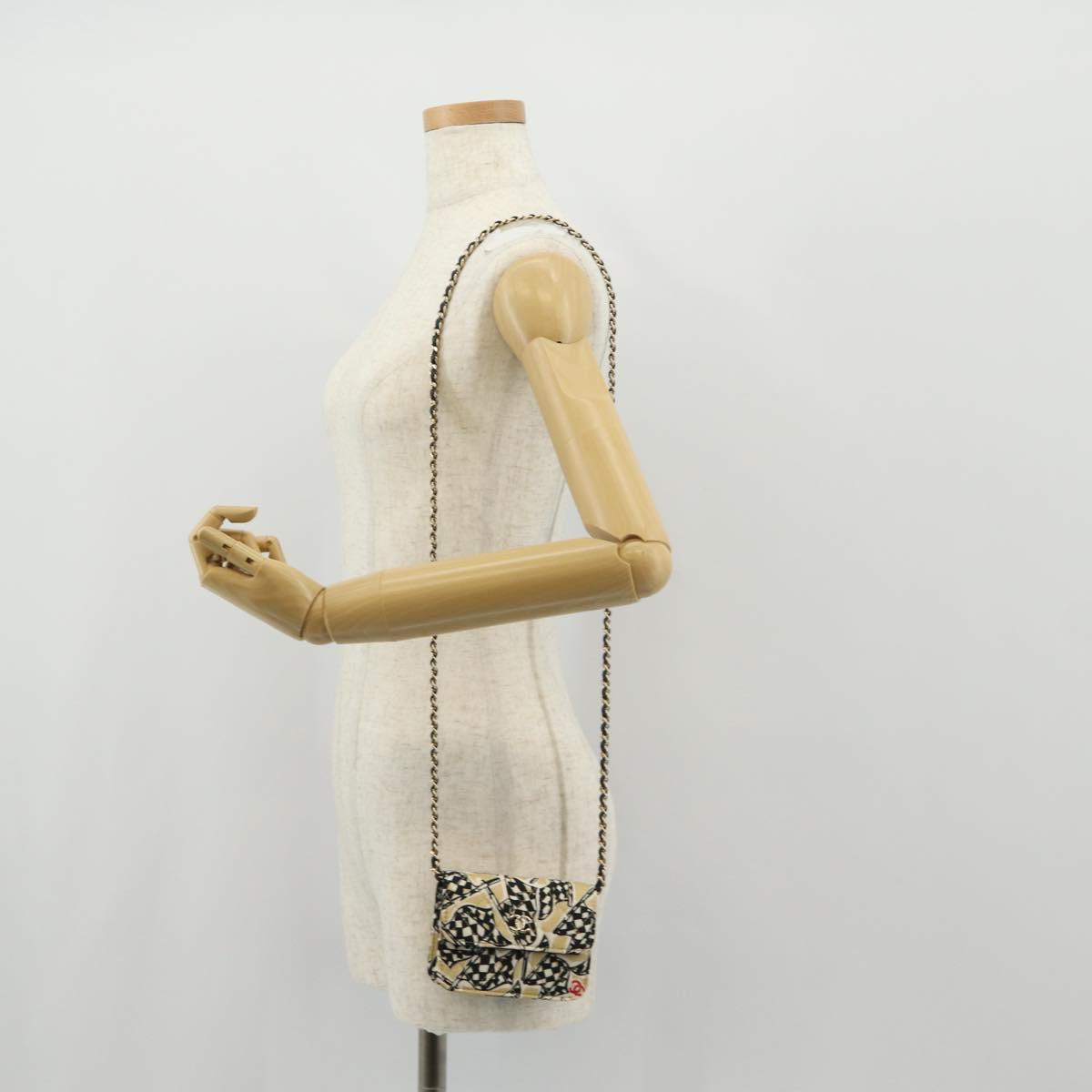 CHANEL Matelasse Chain Shoulder Bag Satin Beige Gold CC Auth 145067SAM