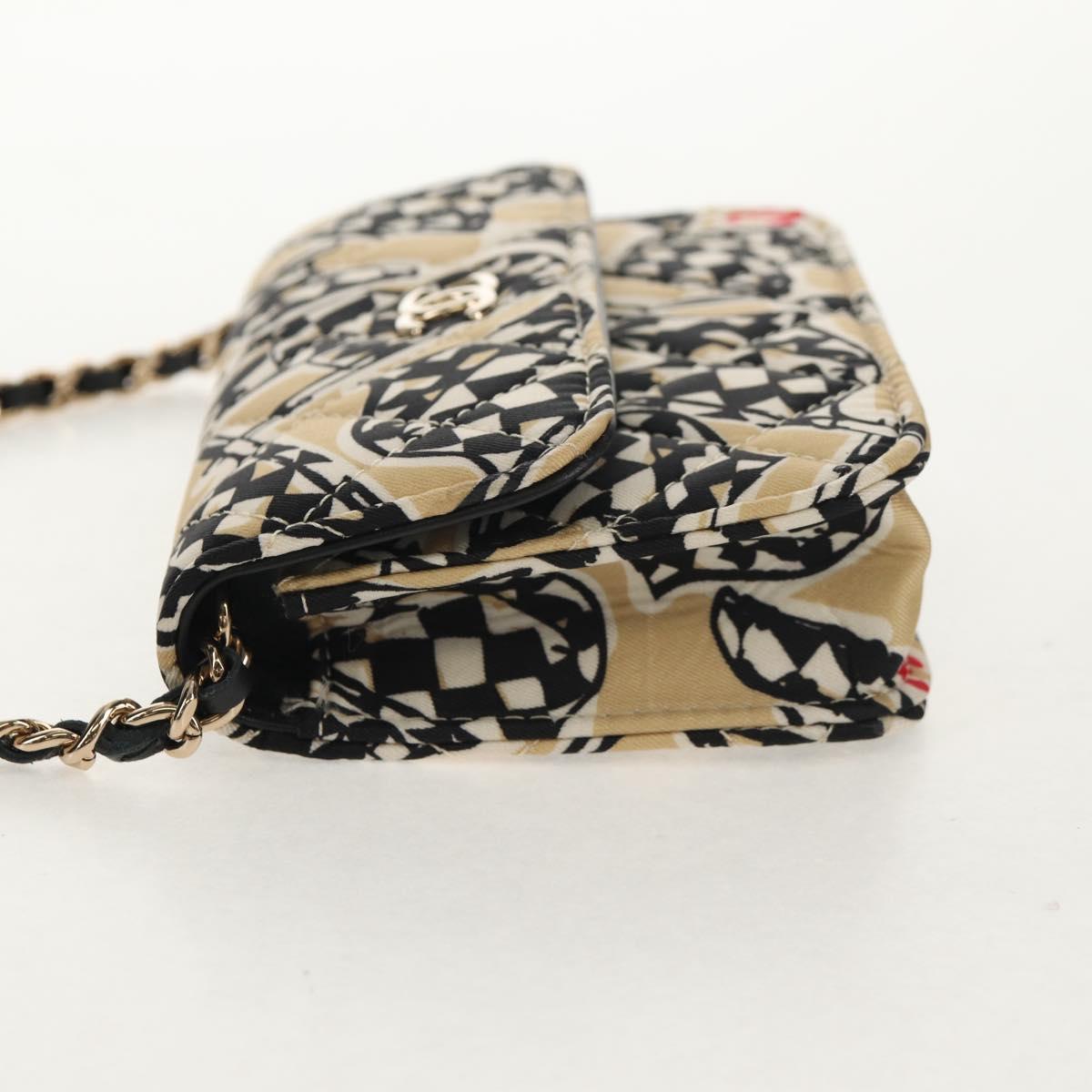 CHANEL Matelasse Chain Shoulder Bag Satin Beige Gold CC Auth 145067SAM