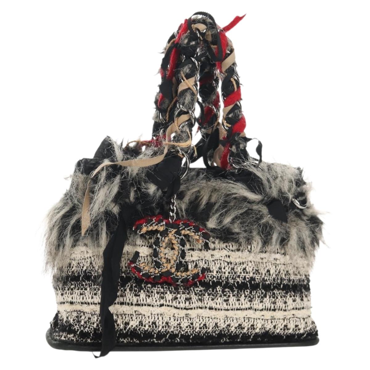 CHANEL Chain COCO Mark Shoulder Bag Tweed Black Silver CC Auth 145069AV