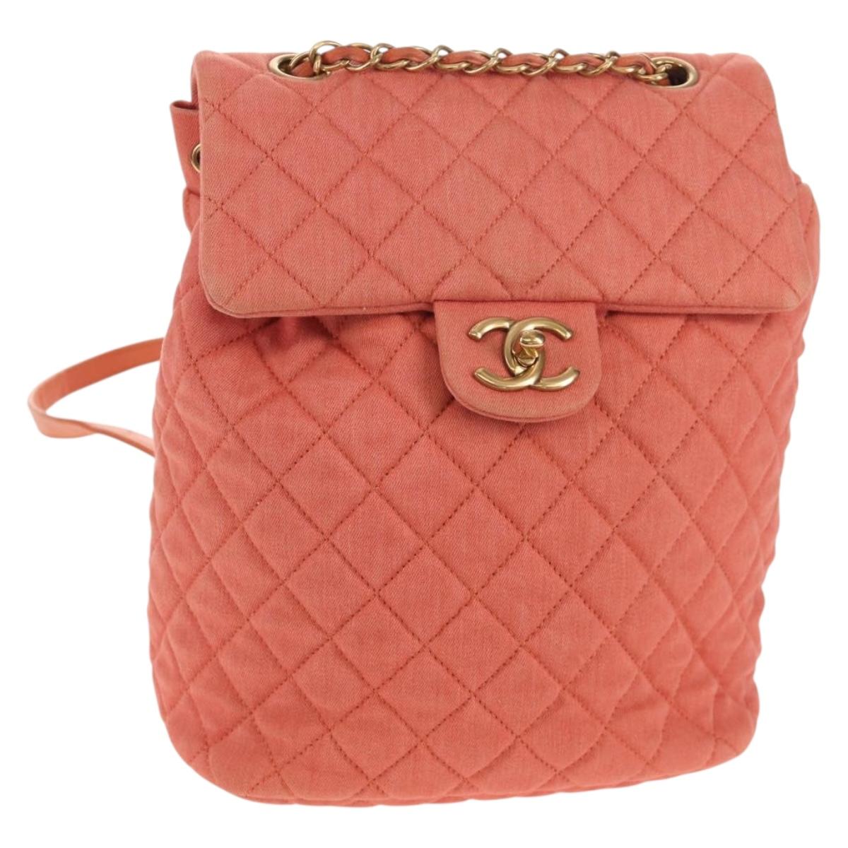 CHANEL Matelasse Backpack Denim Pink Gold CC Auth 145070AM