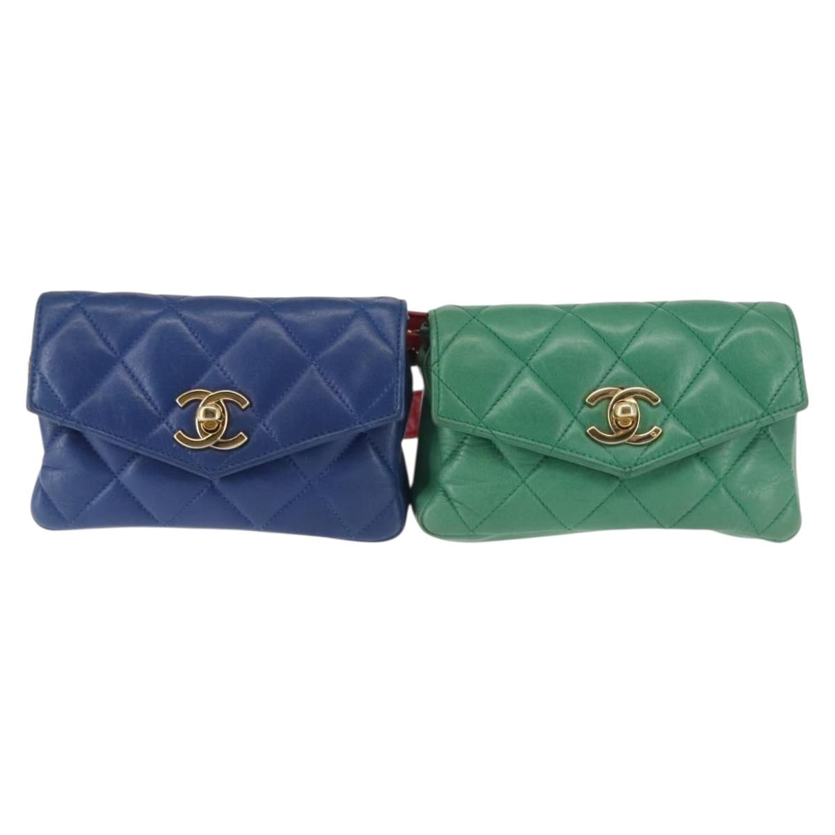 CHANEL Matelasse Waist Bag Lamb Skin Multicolor Gold CC Auth 145072