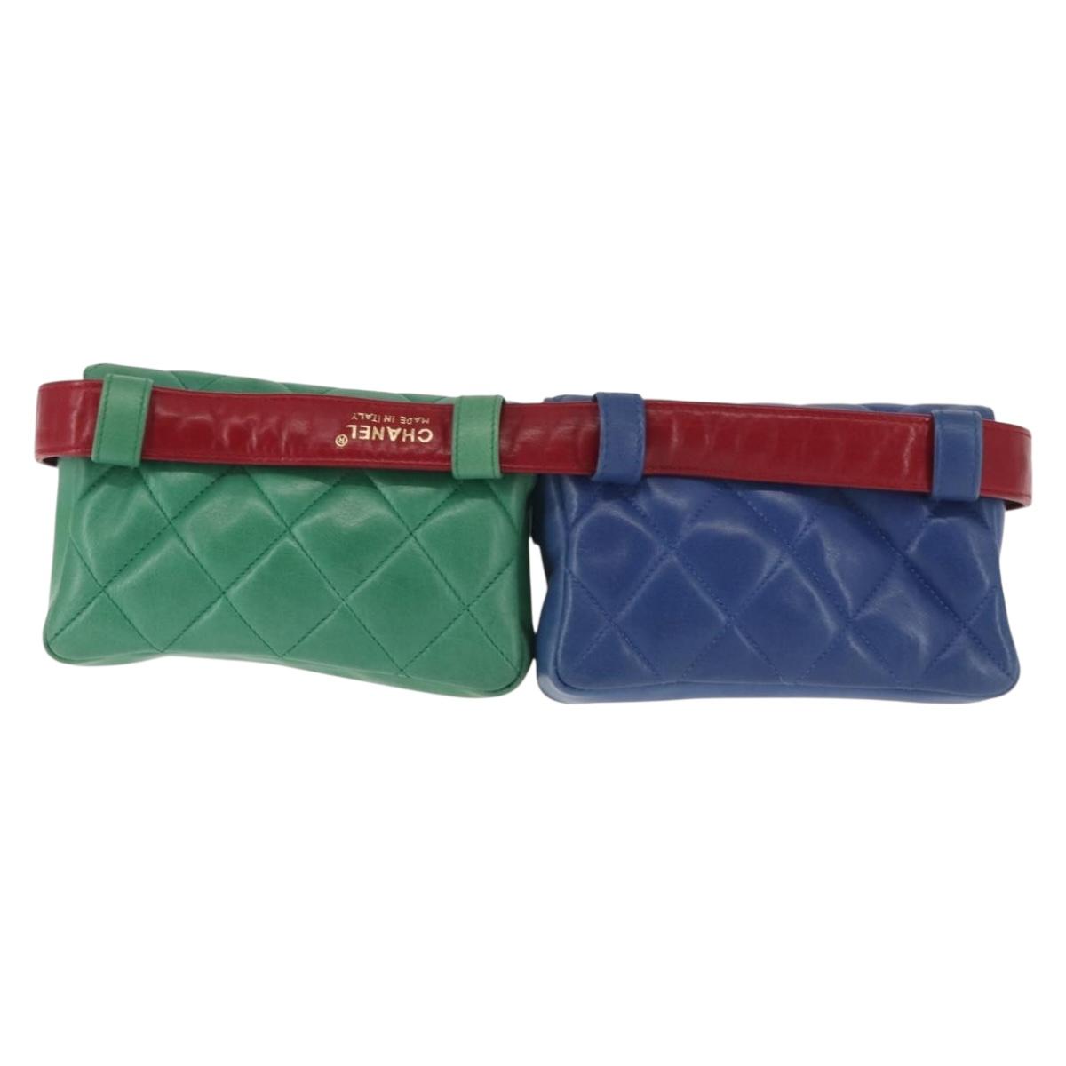 CHANEL Matelasse Waist Bag Lamb Skin Multicolor Gold CC Auth 145072