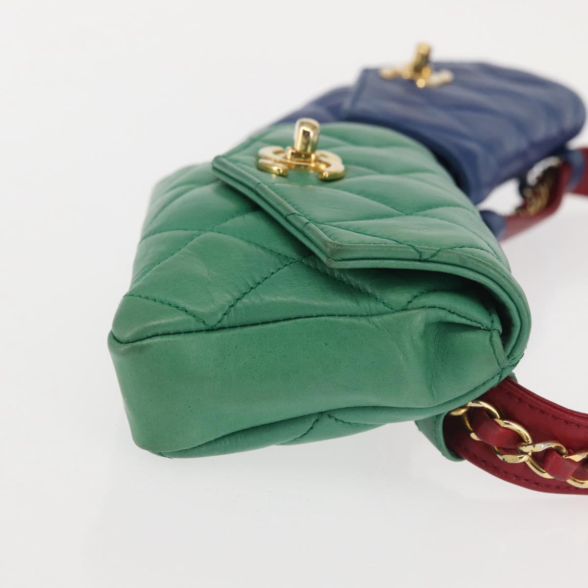 CHANEL Matelasse Waist Bag Lamb Skin Multicolor Gold CC Auth 145072