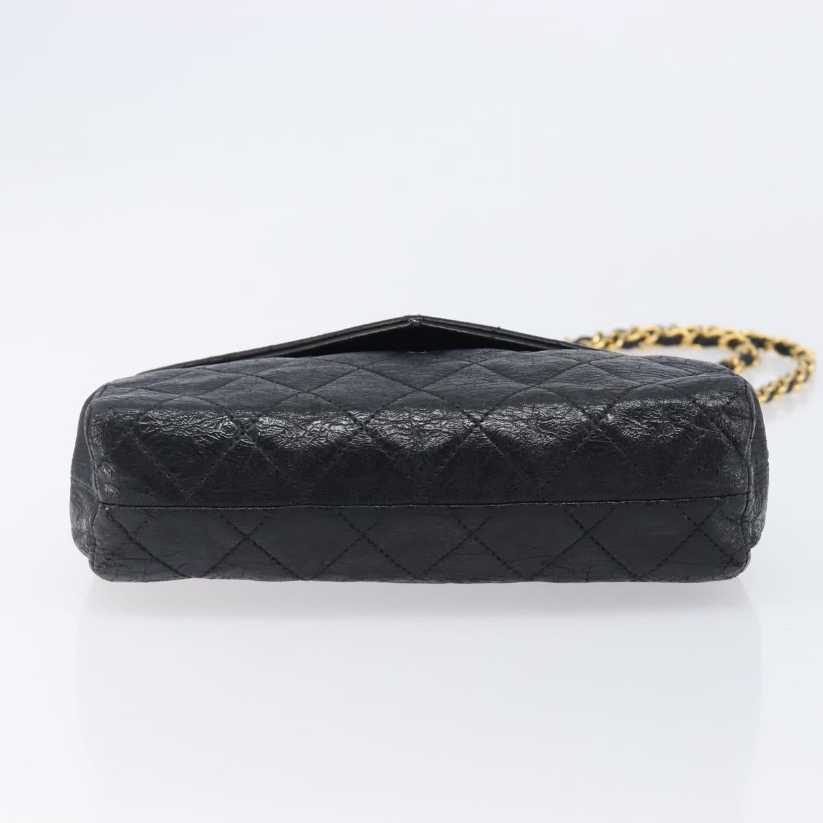 CHANEL Matelasse Chain Shoulder Bag Leather Black Gold CC Auth 145073