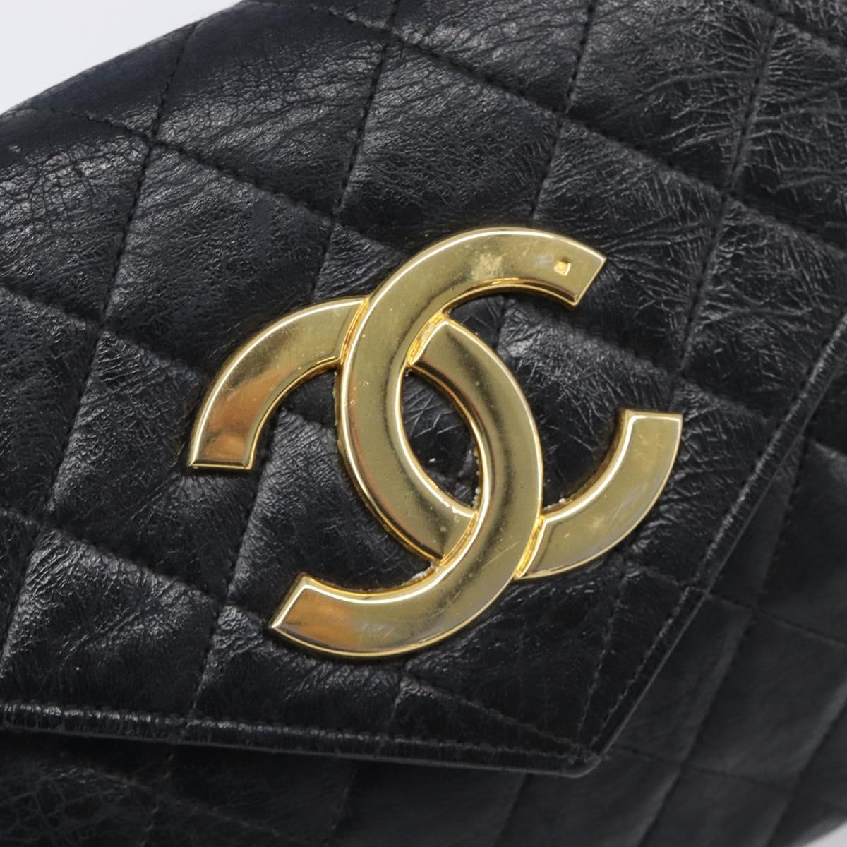 CHANEL Matelasse Chain Shoulder Bag Leather Black Gold CC Auth 145073