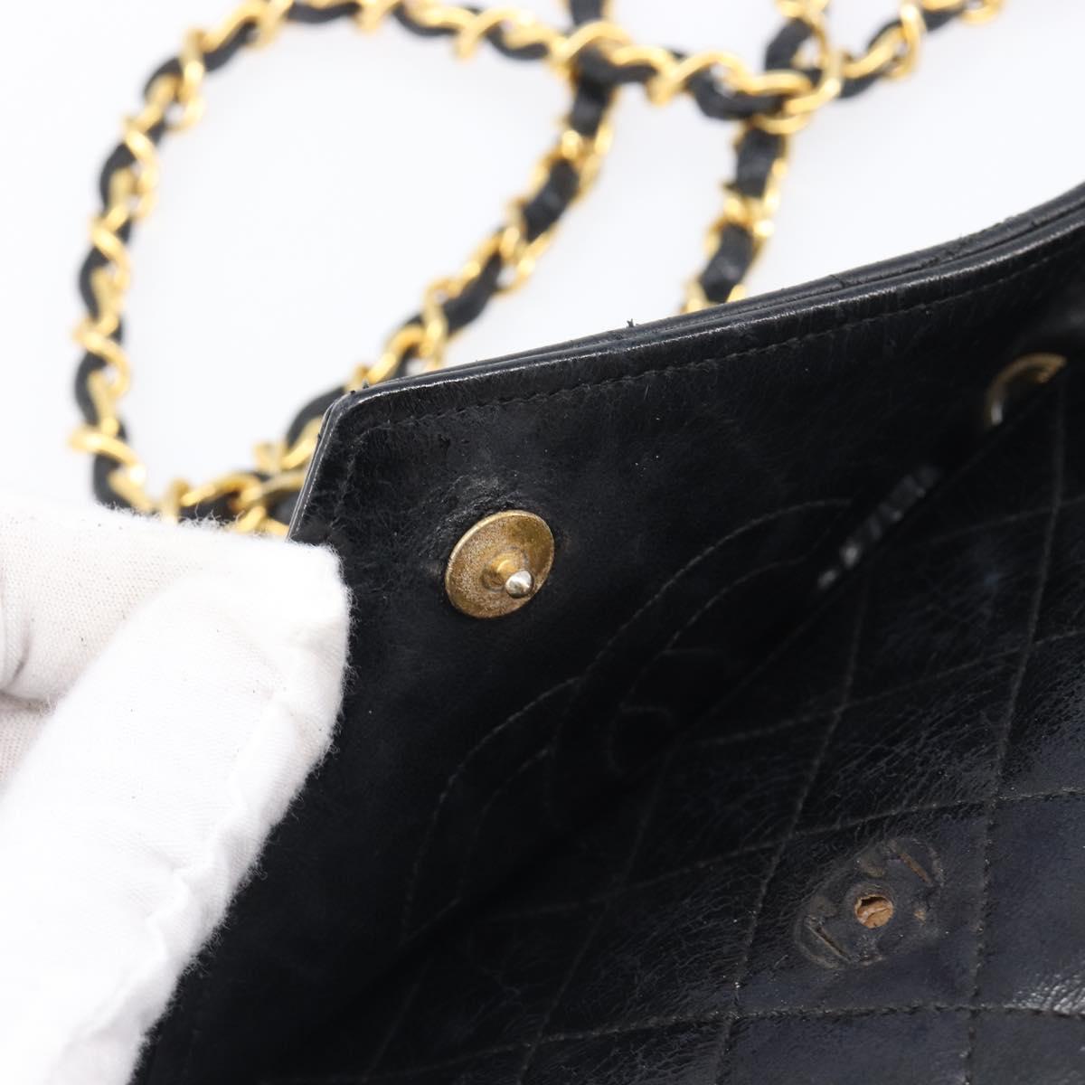 CHANEL Matelasse Chain Shoulder Bag Leather Black Gold CC Auth 145073