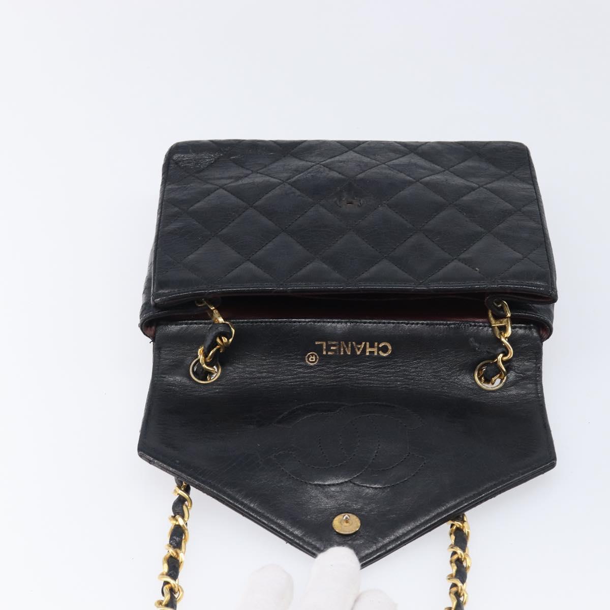CHANEL Matelasse Chain Shoulder Bag Leather Black Gold CC Auth 145073