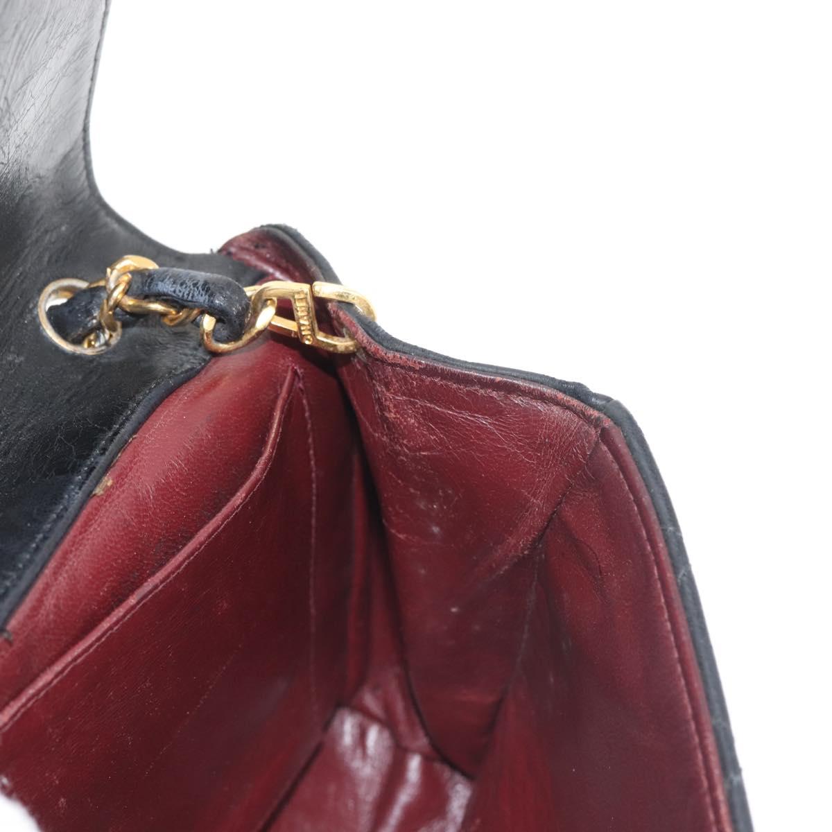 CHANEL Matelasse Chain Shoulder Bag Leather Black Gold CC Auth 145073