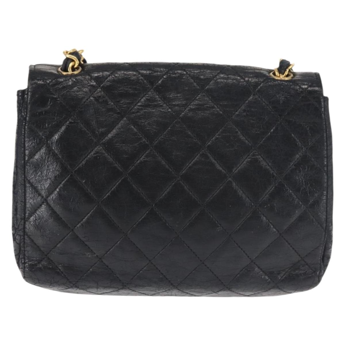 CHANEL Matelasse Chain Shoulder Bag Leather Black Gold CC Auth 145073