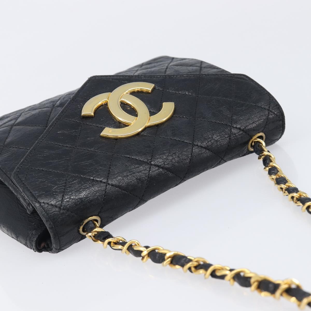 CHANEL Matelasse Chain Shoulder Bag Leather Black Gold CC Auth 145073
