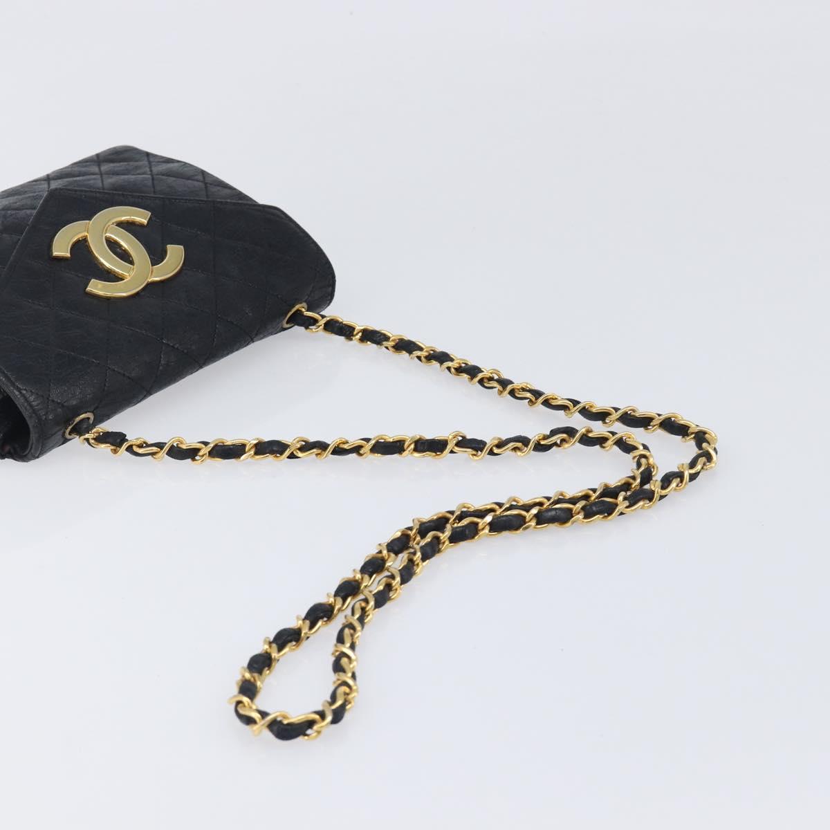 CHANEL Matelasse Chain Shoulder Bag Leather Black Gold CC Auth 145073