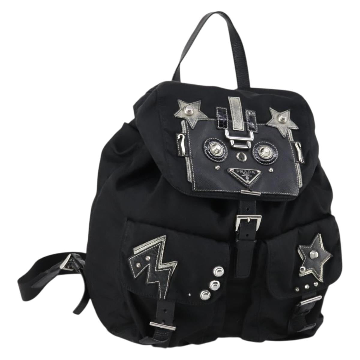 PRADA Backpack Nylon Black Silver Auth 145074