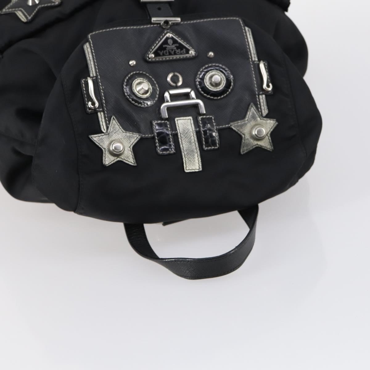 PRADA Backpack Nylon Black Silver Auth 145074